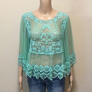Mint Green  Sheer Lace Top